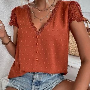 Never Worn Before!! Rust Brown Lace Top